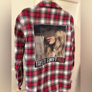 Upcycled Taylor Swift RED Plaid Patchback Flannel Shirt